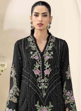Chiffon Pakistani Suit with Embroidered Work in Black