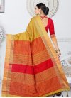 Kanjivaram Silk Mustard and Red Thread Work Classic Saree - 2