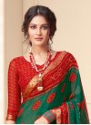 Green and Red Chiffon Traditional Designer Saree - 1