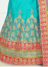 Gripping Embroidered Work Aqua Blue and Rose Pink Art Silk A - Line Lehenga - 1