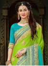 Faux Chiffon Firozi and Mint Green Embroidered Work Traditional Designer Saree - 1