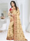 Satin Silk Cream and Red Embroidered Work Classic Saree - 1