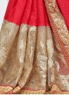 Luscious  Lace Work Beige and Red Fancy Fabric Designer Lehenga Style Saree - 2