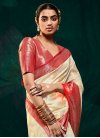 Cream and Red Woven Work Traditional Designer Saree - 1