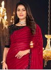 Shimmer Georgette Embroidered Work Black and Red Designer Contemporary Saree - 1