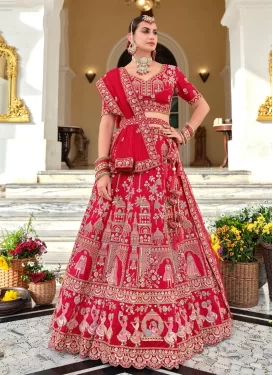 Red Silk Cutdana Work Readymade Lehenga Choli for Women
