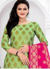 Mint Green and Rose Pink Art Silk Trendy Churidar Salwar Suit - 1