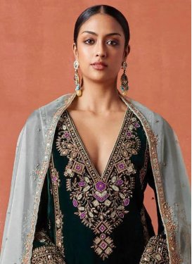 green emerald velvet dress Bottle Green Hand Embellished Farshi Shalwar Set main image 0
