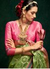 Hot Pink and Olive Woven Work Cotton Silk Designer Contemporary Style Saree - 2