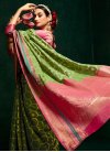 Hot Pink and Olive Woven Work Cotton Silk Designer Contemporary Style Saree - 1