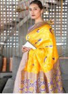 Mustard and Navy Blue Poly Silk Contemporary Style Saree For Ceremonial - 1
