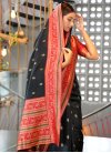 Poly Silk Black and Red Woven Work Designer Contemporary Style Saree - 1
