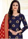 Navy Blue and Red Trendy Churidar Salwar Kameez For Casual - 1