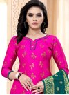 Bottle Green and Rose Pink Woven Work Art Silk Trendy Churidar Salwar Suit - 1