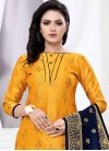 Art Silk Mustard and Navy Blue Trendy Churidar Salwar Suit - 1