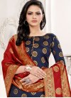 Navy Blue and Red Trendy Churidar Suit - 1