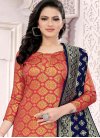 Navy Blue and Salmon Trendy Churidar Salwar Suit For Casual - 1
