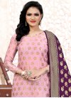 Art Silk Mauve and Purple Woven Work Churidar Salwar Kameez - 1