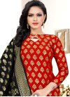 Art Silk Black and Red Woven Work Trendy Churidar Salwar Kameez - 1