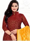Woven Work Art Silk Maroon and Mustard Trendy Churidar Salwar Suit - 1
