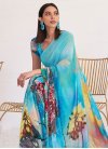 Blue and Turquoise Faux Georgette Designer Contemporary Style Saree - 1