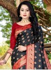 Black and Red Woven Work Art Silk Designer Contemporary Style Saree - 1