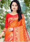 Orange and Red Designer Traditional Saree For Festival - 1
