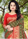 Olive and Red Woven Work Art Silk Designer Contemporary Saree - 1