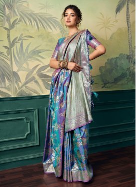 Woven Work Banarasi Silk Trendy Saree in Light Blue for Women