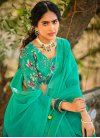 Sea Green and Turquoise Thread Work Designer Contemporary Style Saree - 1