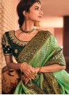 Embroidered Work Bottle Green and Sea Green Traditional Designer Saree - 2