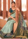 Embroidered Work Aqua Blue and Bottle Green Trendy Classic Saree - 2