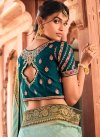 Embroidered Work Aqua Blue and Bottle Green Trendy Classic Saree - 1