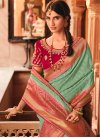 Rose Pink and Sea Green Embroidered Work Designer Contemporary Style Saree - 2