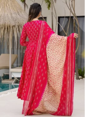 Rose Pink Maslin Digital Print Work Readymade Salwar Suit for Women