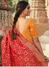 Mustard and Red Woven Work Contemporary Style Saree - 1