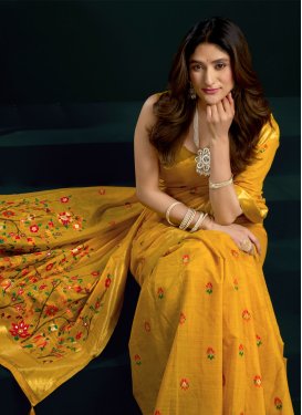 Mustard Cotton Silk Classic Saree with Woven Work for Ceremonial