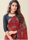 Faux Georgette Navy Blue and Red Designer Traditional Saree For Casual - 1