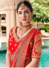 Grey and Red Embroidered Work Contemporary Style Saree - 1