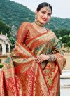Olive and Red Traditional Designer Saree For Party - 2