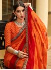 Orange and Red Digital Print Work Trendy Classic Saree - 1