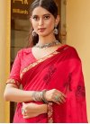 Red and Rose Pink Faux Georgette Designer Traditional Saree - 1