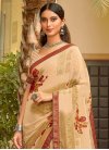 Faux Georgette Digital Print Work Beige and Brown Designer Contemporary Style Saree - 1