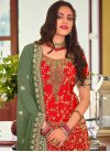Faux Georgette Aloe Veera Green and Red Sharara Salwar Kameez - 1