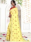 Red and Yellow Lace Work Traditional Saree - 1