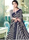 Faux Chiffon Navy Blue and Silver Color Trendy Classic Saree - 1