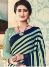 Stone Work Navy Blue and Sea Green Designer Contemporary Style Saree - 1