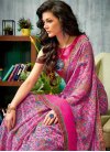 Faux Chiffon Hot Pink and Rose Pink Lace Work Traditional Designer Saree - 1