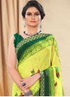 Faux Georgette Green and Yellow Designer Contemporary Saree For Casual - 1