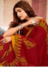 Faux Georgette Mustard and Red Designer Contemporary Style Saree - 1